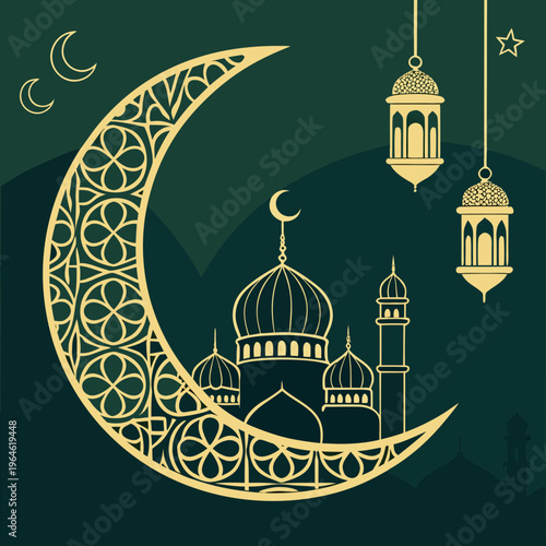 Islamic crescent moon mosque ramadan lanterns