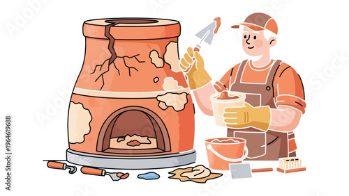 Artisan's Restoration: An artisan meticulously repairs a damaged structure, showcasing skill and precision in the art of restoration. 