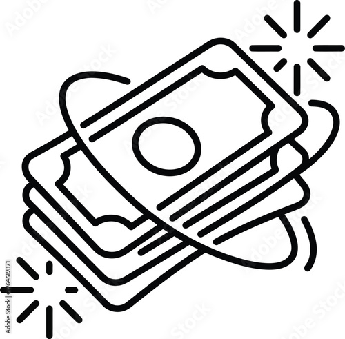 Vector graphic illustration of money flying with sparkles around it