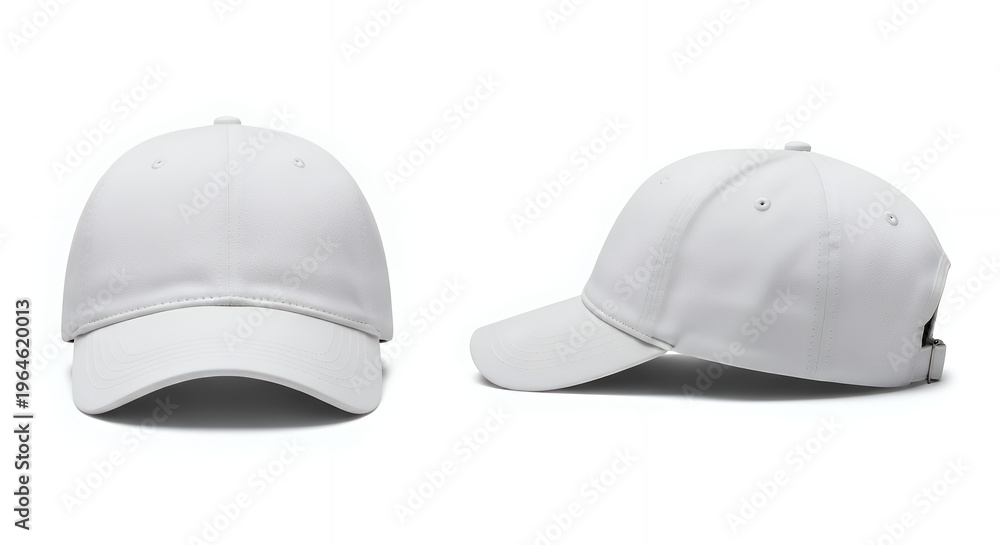 Fototapeta premium _set of white hat front and side view hat baseball cap on white background cutout hat mockup mockup cap hat template fashion clothing baseball front sport isolated blank