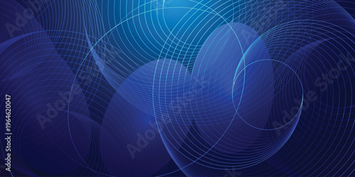 Abstract blue heart wave background with circular lines, modern romantic design and smooth glowing digital curves