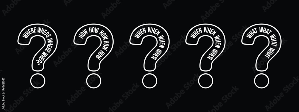 Fototapeta premium set of Question Mark Symbols Quiz Symbols What When Where Who How 