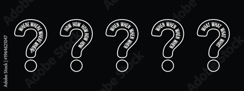 set of Question Mark Symbols Quiz Symbols What When Where Who How 