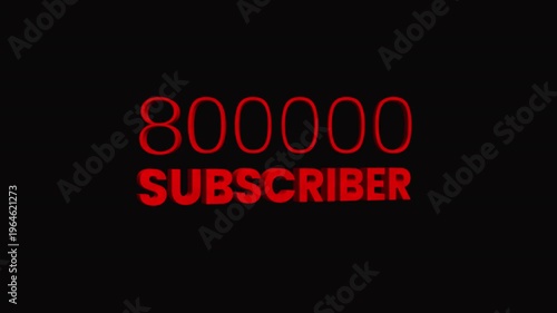 80000 Subscriber 3D Text Animation. Alpha matte with transparent background 4K resolution.