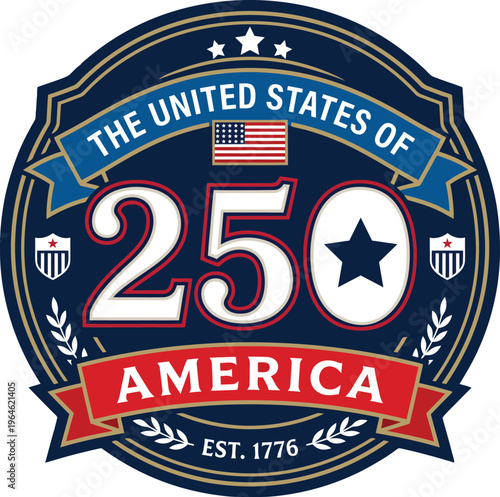 Commemorative 250th anniversary badge of the united states of america isolated on white background