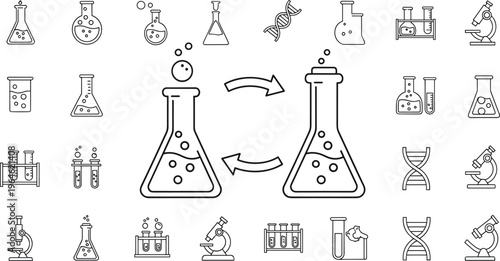 Science laboratory icons set with chemistry beakers test tubes and dna for research vector elementsScience laboratory icons set with chemistry beakers test tubes and dna for research vector elements