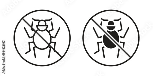 No Bug icons vector silhouette set. thin line icon pack.