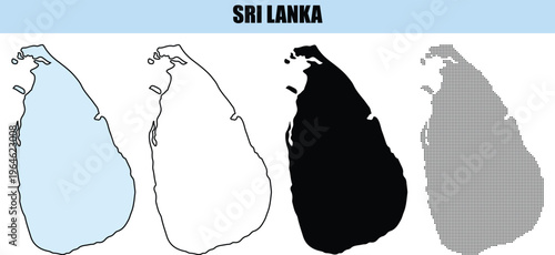 Sri Lanka Map Variations: Outlines Solid Fill Dotted Pattern Light Blue Fill | Clean Vector Graphics