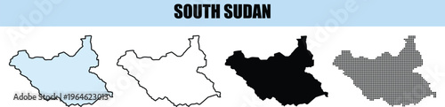 South Sudan Country Outline Maps Diverse Styles Isolated White Background Geographic Information