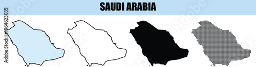 Saudi Arabia Outline Maps Collection Geographic Representation Political Borders Country Shapes Clean Vector Graphics
