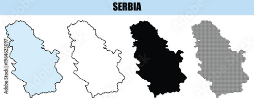 Serbia Map Outlines and Dot Pattern VariationsEuropean Geography Representation