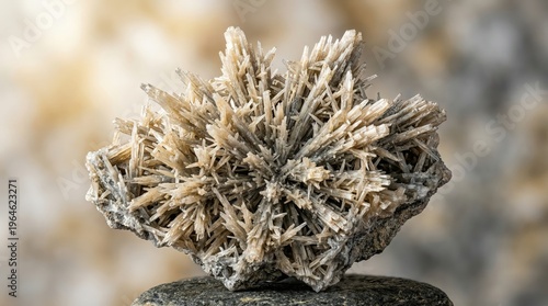 Macro Photography of a Radiating Mineral Crystal Cluster Specimen with Sharp Needle-Like Structures