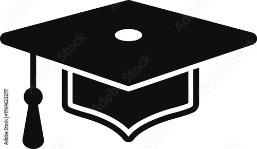 Black graduation cap icon with tassel and academic design elements