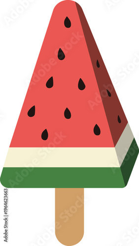 Long and thin triangular watermelon ice bar with a wooden stick