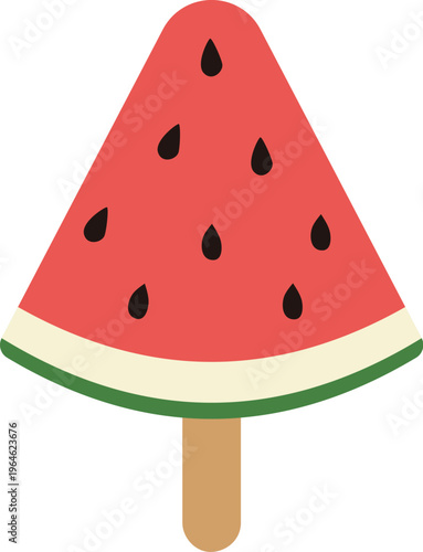 Cool and sweet triangular watermelon ice cream popsicle on a wooden stick