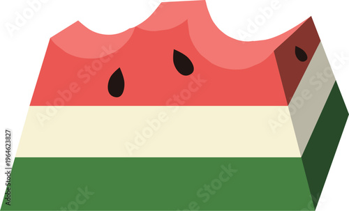 Illustration of a nearly completely bitten-out thick-rind watermelon slice
