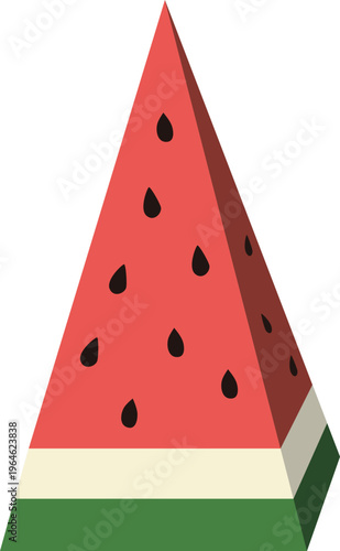 길쭉한 삼각형 모양의 수박 조각 일러스트