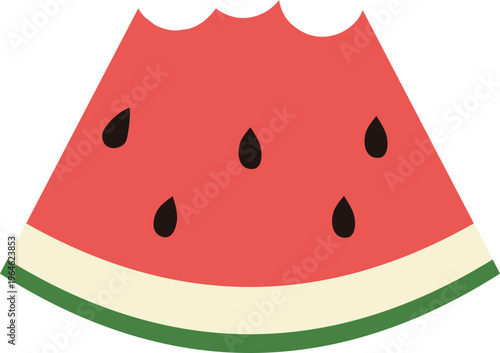 Triangular watermelon slice with a bite mark