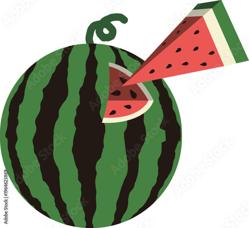Striped watermelon with one slice cut out