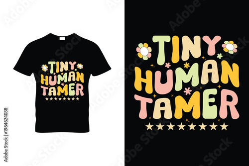Tiny Human Tamer Retro Groovy Teacher T-Shirt