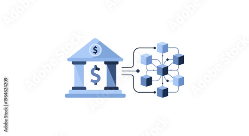 Traditional Banking Integrating with Blockchain Technology. Centralized Finance (CeFi) linking to Decentralized Network (DeFi) Concept.