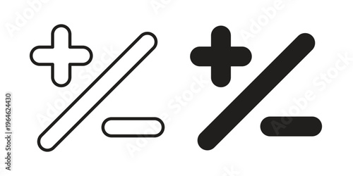 Plus minus icons vector silhouette set. thin line icon pack.