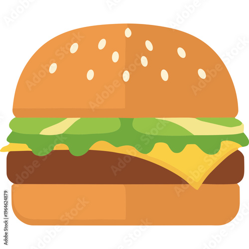 Illustration of a cheeseburger with lettuce and cheese on a sesame seed bun