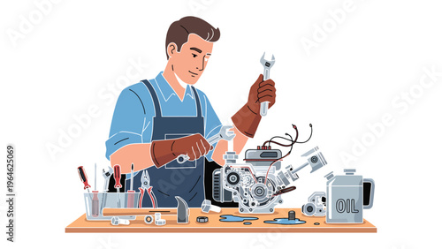 The Mechanic's Touch: An image captures a focused mechanic, meticulously repairing an engine with precision, expertise and dedication.