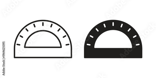 Protractor icons vector silhouette set. thin line icon pack.