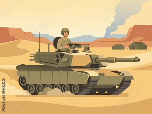 Desert Tank Military Operation Illustration.