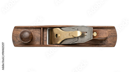 Classic wooden hand plane carpentry tool isolated on white background