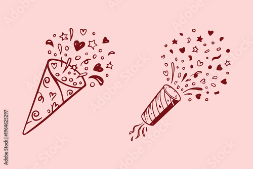 Party popper with confetti explosion for celebration, birthday, and festive event design.