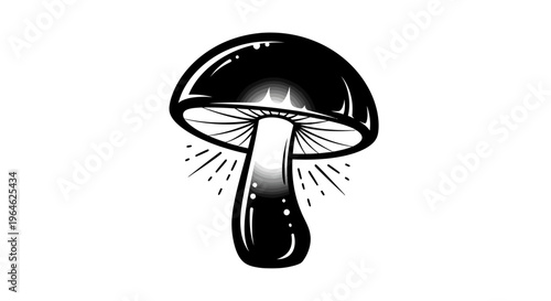Detailed black mushroom illustration with glowing accents and dynamic shading for a mystical look.