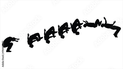 Vector illustration collection of a man running and jumping in sequence frames. Acrobatic sports and motion animation shapes