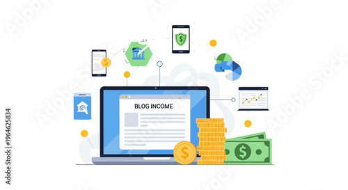 Making Money Online from Blogging, Digital Content, and Passive Income Streams - Flat Vector Illustration