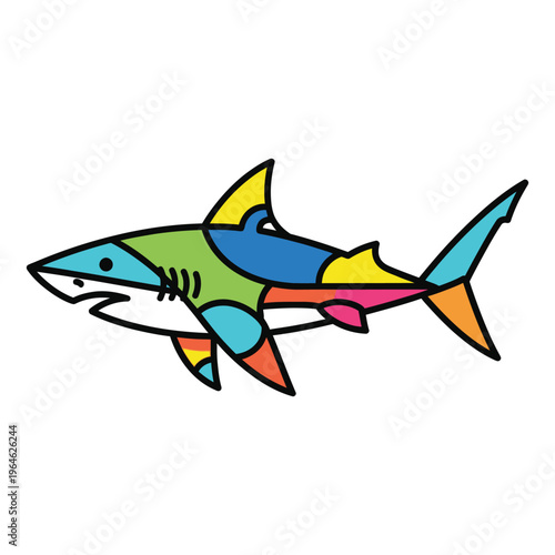 Multicolored cartoon shark illustration