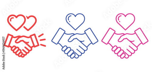 Handshake and heart symbols in red blue and pink