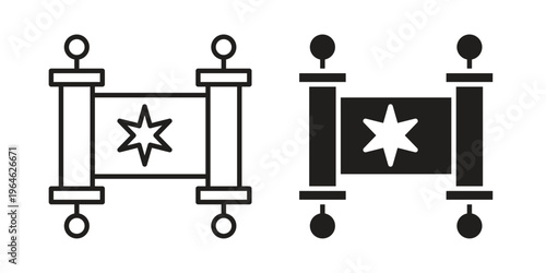 Scroll Torah icons vector silhouette set. thin line icon pack.