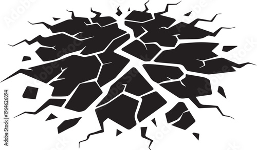 Dramatic ground crack hole effect silhouette with sharp broken pieces and deep split texture isolated on white background vector illustration
