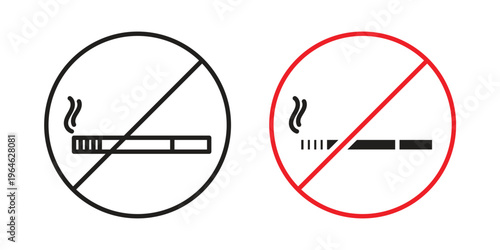 Smoking ban icons vector silhouette set. thin line icon pack.