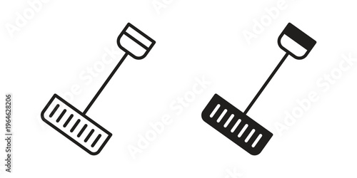 Snow shovel icons vector silhouette set. thin line icon pack.