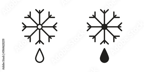 Snowflake droplets icons vector silhouette set. thin line icon pack.