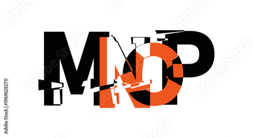 Abstract MVP text with dynamic orange and black design.