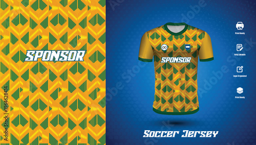 South Africa Cricket Jersey Design Template Green and Yellow Sports Uniform Mockup