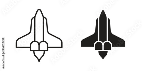 Space shuttle icons vector silhouette set. thin line icon pack.