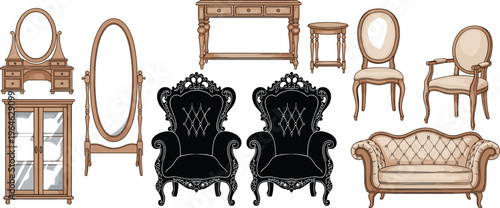 Flat vector illustration collection of eight distinct military medals and honorable awards featuring various colorful striped ribbons with gold and silver metallic finishes.