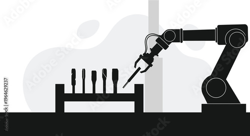 Robotic arm vector silhouettes automation manufacturing industrial technology tool manipulation icons