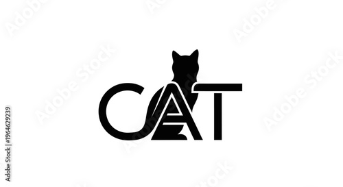 Minimalist Black Cat Text Logo Design on White Background.