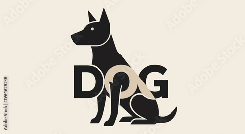 Minimalist Black Dog Silhouette with DOG Text Overlay Creative Design.