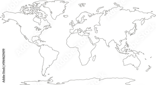 Vector illustration of a black line world map on white background